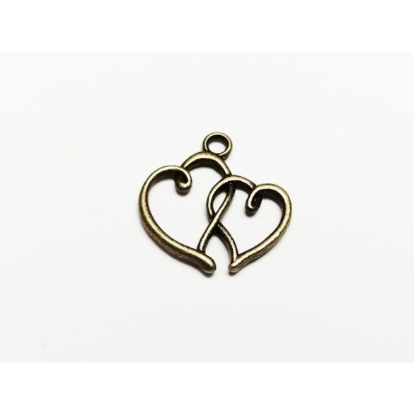 Bronz színű dupla szív charm (19mm)