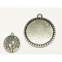 Medál-alap FA mintával - antik ezüst sz. (25mm)