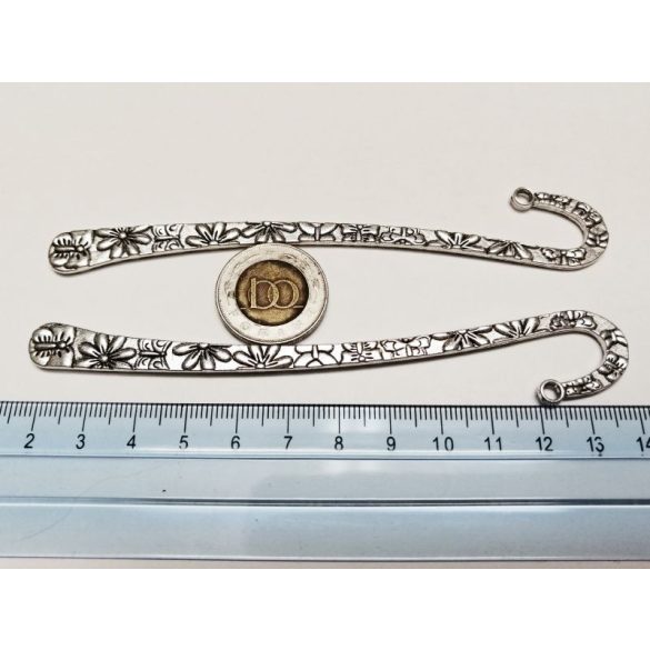 Antik ezüst virágos-lepkés könyvjelző-alap (12,4cm)