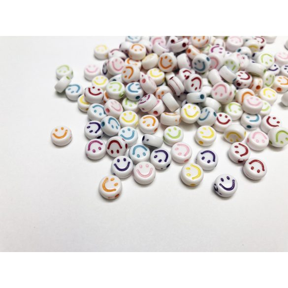 Rózsaszín - mosolygós lapos akril gyöngy (7*4mm)