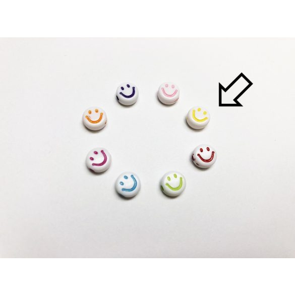 Sárga - mosolygós lapos akril gyöngy (7*4mm)