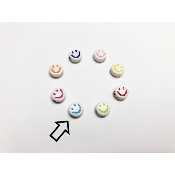 Kék - mosolygós lapos akril gyöngy (7*4mm)