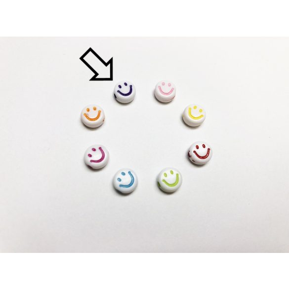 Lila - mosolygós lapos akril gyöngy (7*4mm)