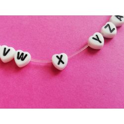   * X * betű - Fehér alapon fekete, SZÍV alakú akril gyöngy