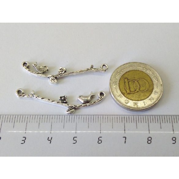 Madárka ágon - antik ezüst összekötő medál