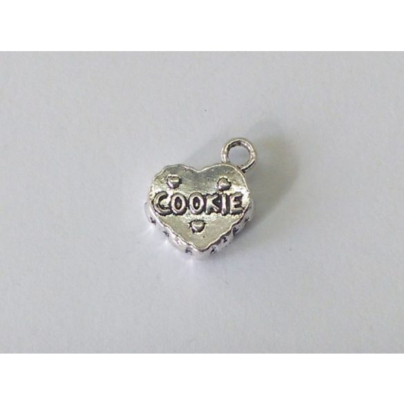 *Cookie* szív alakú 3D süti charm - antik ezüst (14mm)