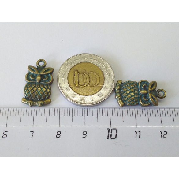 Zöld patinás bronz bagoly (21mm)