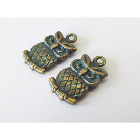 Zöld patinás bronz bagoly (21mm)