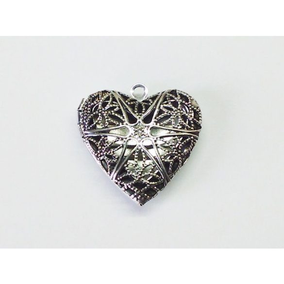 Nyitható szív medál - antik ezüst (26mm)