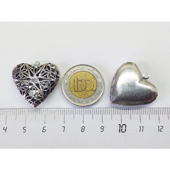 Nyitható szív medál - antik ezüst (26mm)