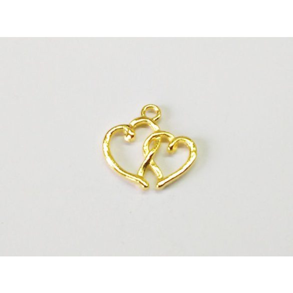 Arany színű dupla szív charm (19mm)