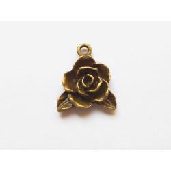 Antik bronz rózsa, levélkékkel (23mm)