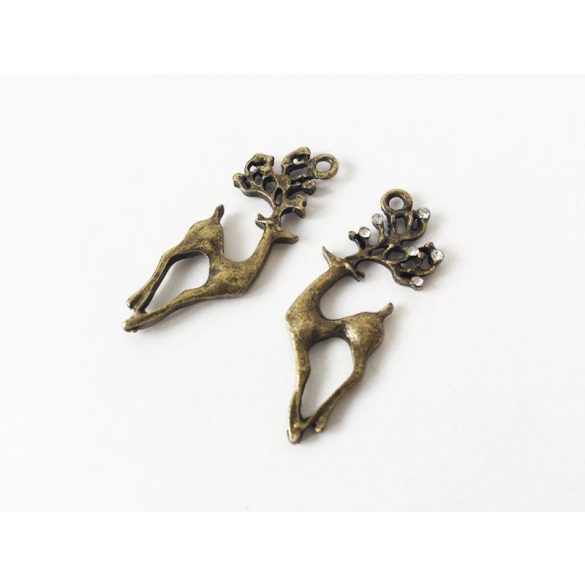 Antik bronz Szarvas Strasszos Aganccsal (38mm)