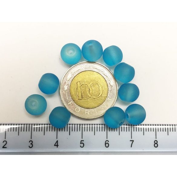 8mm  - Kék Frosted üveggyöngy 10db
