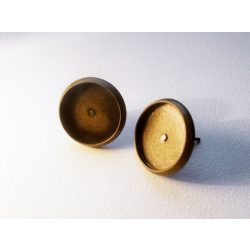Antik bronz bedugós fülbevaló-alap pár - 12mm