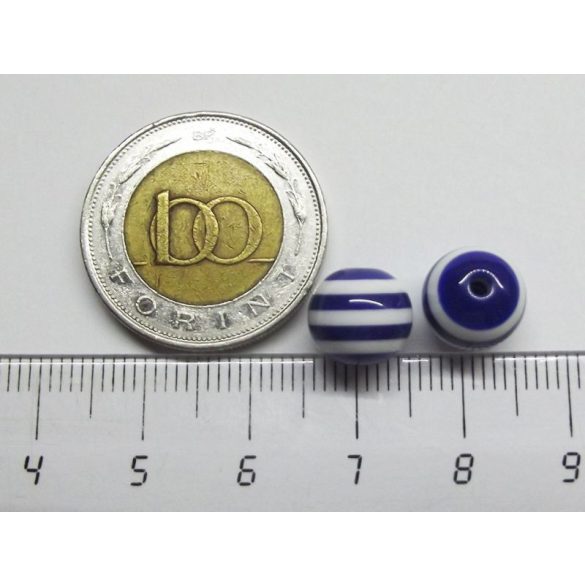 Csíkos gyöngy kék-fehér (10mm) - 2db