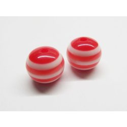 Csíkos gyöngy piros-fehér (12mm) - 2db