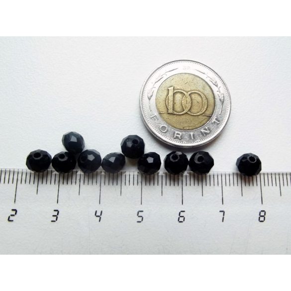 Csiszolt üveggyöngy - fekete - 6x4mm - 10db