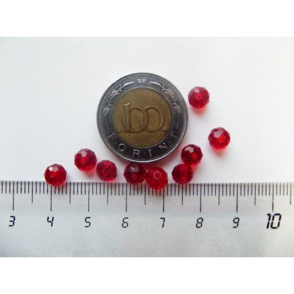 Csiszolt üveggyöngy - piros - 6x4mm - 10db