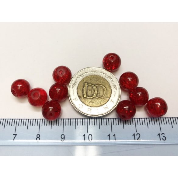 PIROS 8mm roppantott üveggyöngy - 10db