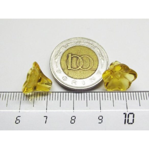 Harangvirág üveggyöngy-pár ~12x10mm - Sárga