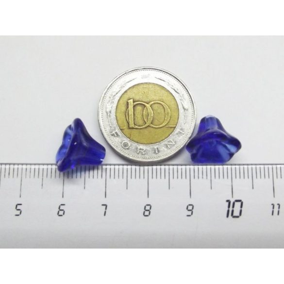 Harangvirág üveggyöngy-pár ~12x10mm - Sötétkék