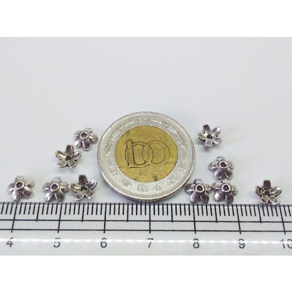 Antik ezüst virág alakú gyöngykupak (6,5mm)-10 db