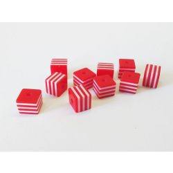 10 db-os Piros csíkos szögletes gyöngy-csomag (8mm)