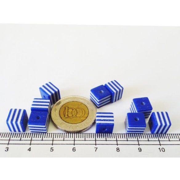 10 db-os Kék csíkos szögletes gyöngy-csomag (8mm)