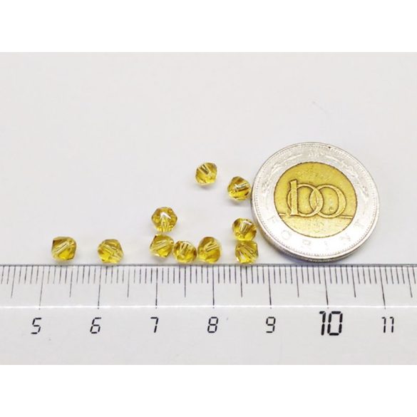 4mm Bicone csiszolt üveggyöngy - citromsárga