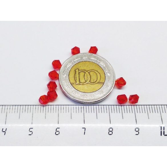 4mm Bicone csiszolt üveggyöngy - piros