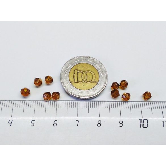 4mm Bicone csiszolt üveggyöngy - borostyán