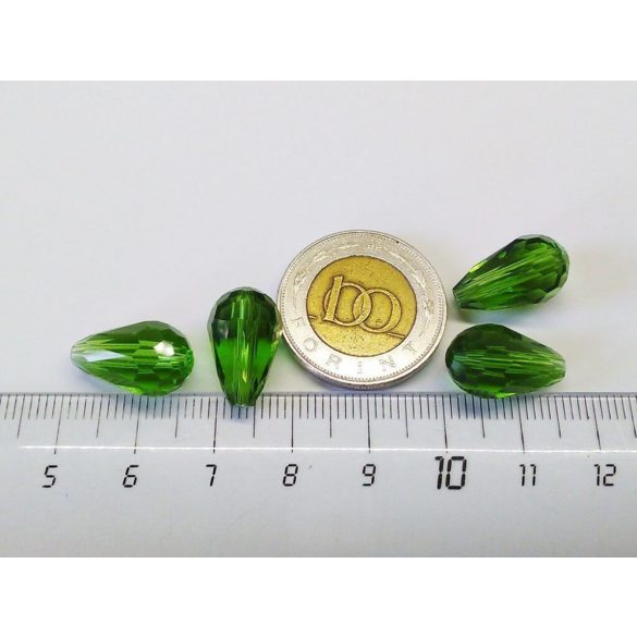 Csiszolt csepp alakú üveggyöngy-pár - Zöld - 15x10mm