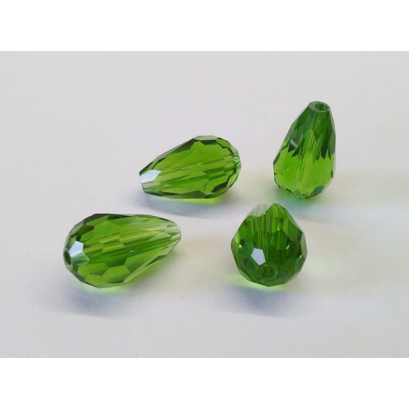 Csiszolt csepp alakú üveggyöngy-pár - Zöld - 15x10mm