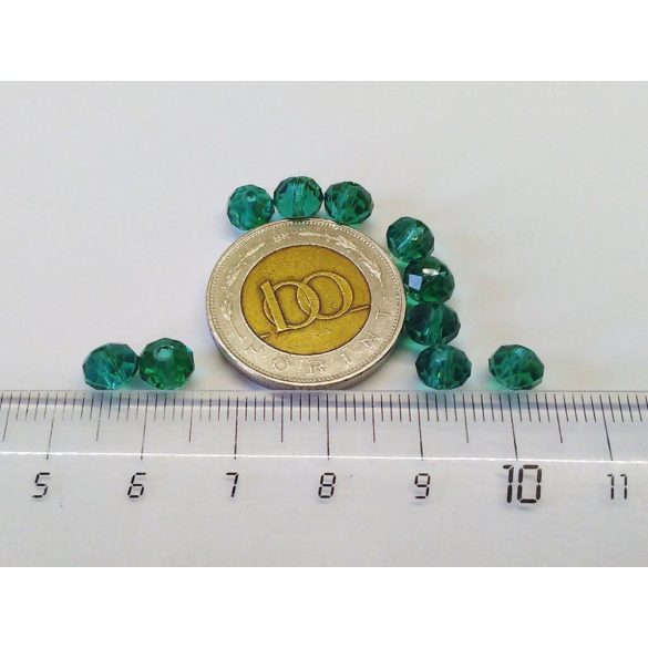 Csiszolt üveggyöngy - 6x4mm Abacus - Tengerzöld - 10db