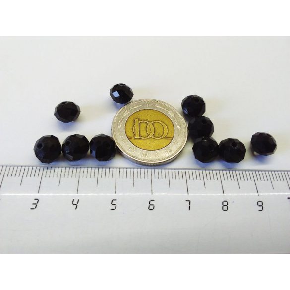 Csiszolt üveggyöngy - 8x6mm Abacus - Fekete - 10db