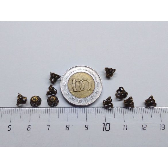 Bronz színű filigrán gyöngykupak - harang (5*6mm) - 10db
