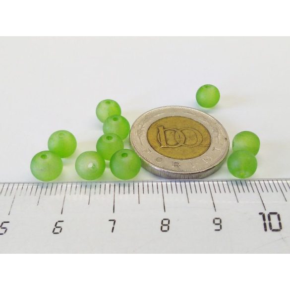 Üveggyöngy - Frosted (6mm) - zöld - 10db