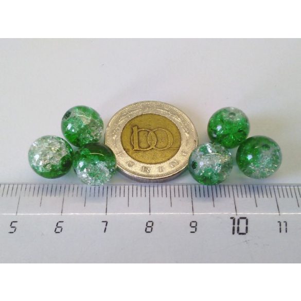 Roppantott üveggyöngy - Clear & Green (10mm) - 10db