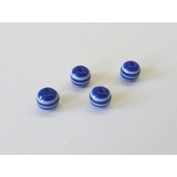 Csíkos gyöngy kék-fehér (6mm)- 4db