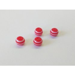 Csíkos gyöngy piros-fehér (6mm)- 4db