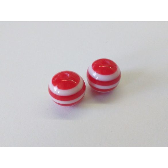 Csíkos gyöngy piros-fehér (10mm)- 2db