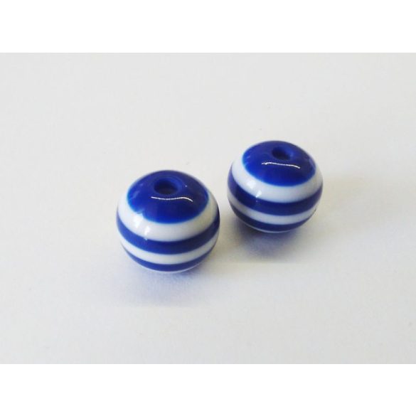 Csíkos gyöngy kék-fehér (12mm)- 2db