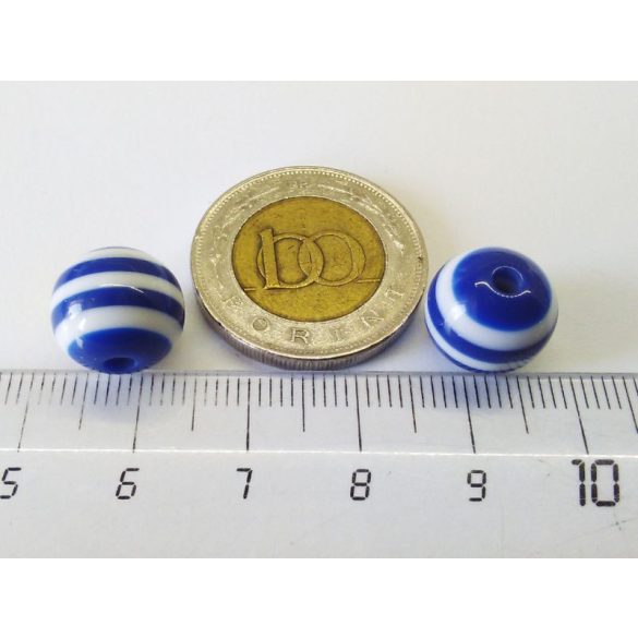 Csíkos gyöngy kék-fehér (12mm)- 2db