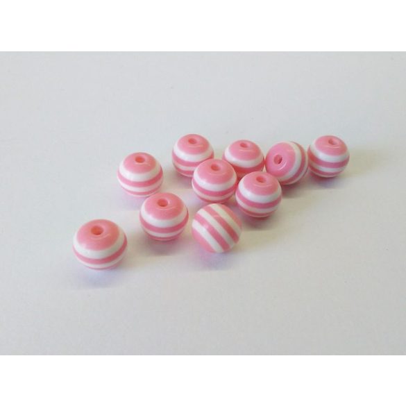 Csíkos gyöngy rózsaszín-fehér (8mm)- 2db
