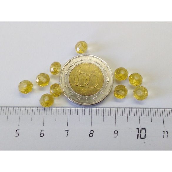 Csiszolt üveggyöngy - 6x4mm Abacus - Sárga - 10db