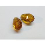 Csiszolt csepp alakú üveggyöngy-pár - Borostyán - 15x10mm