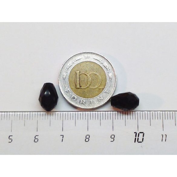 Csiszolt csepp alakú üveggyöngy-pár - Fekete - 11x8mm