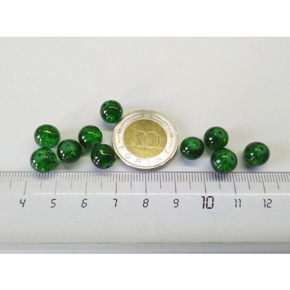 Zöld roppantott üveggyöngyök (8mm) 10 db