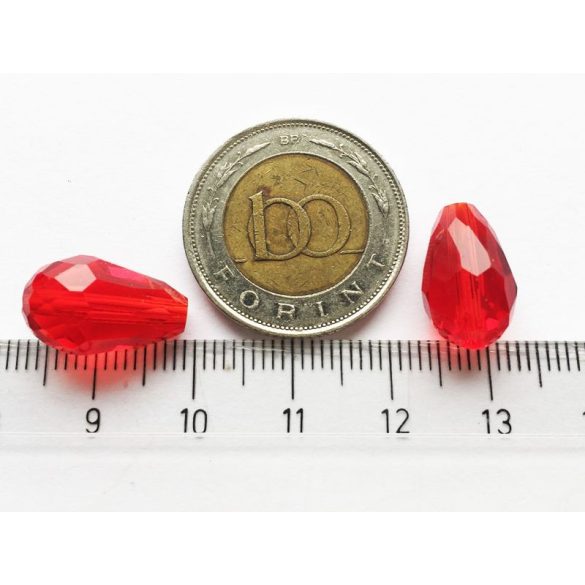 Csiszolt csepp alakú üveggyöngy-pár - Piros  - 15x10mm